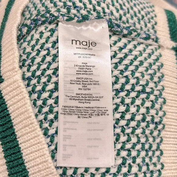 Maje Maitresse Green Lurex Metallic Threaded Cardigan Sweater Size 3, US Large - Picture 15 of 16